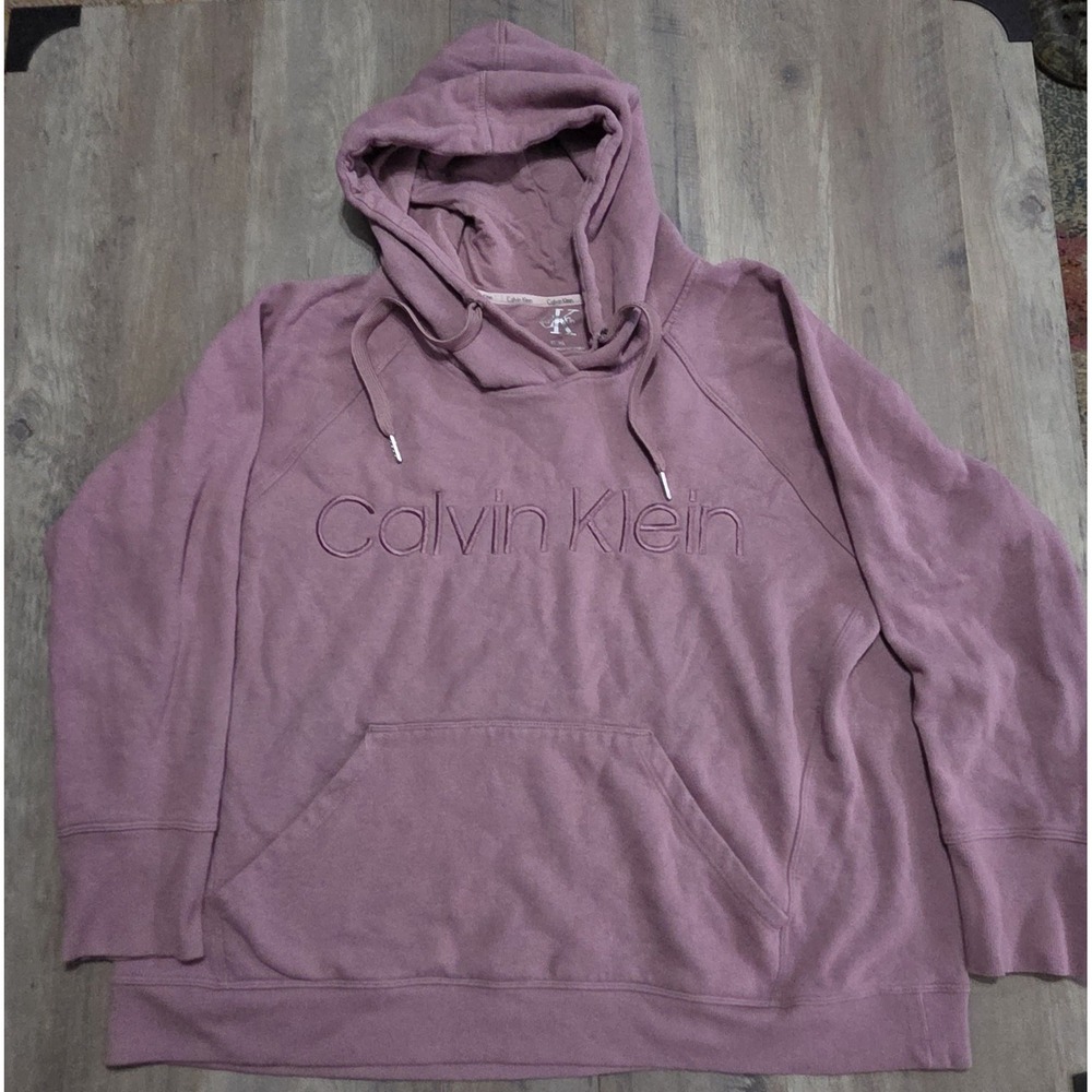 Calvin Klein Mauve Purple Logo Fleece Lined Hoodie Women XL